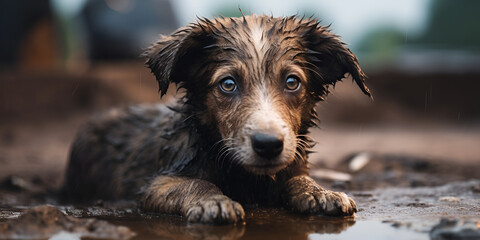 Aching Isolation: Desolate Dog in a Street of Silence