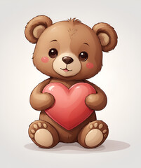 Fototapeta premium A gift for a love confession. A cute brown teddy bear holding a heart in his arms 