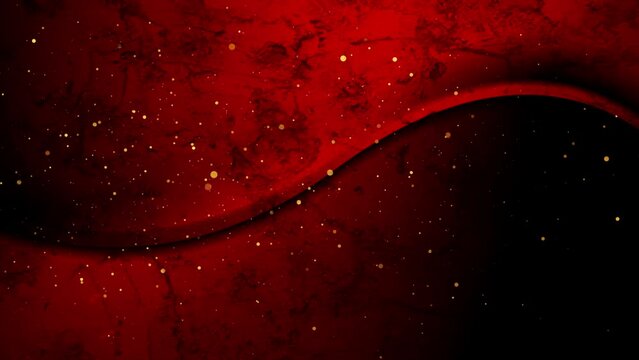 Black and red grunge wavy abstract background with shiny golden dots. Seamless looping motion design. Video animation Ultra HD 4K 3840x2160