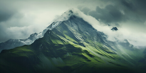 Green nature scenery of a mountain peak 