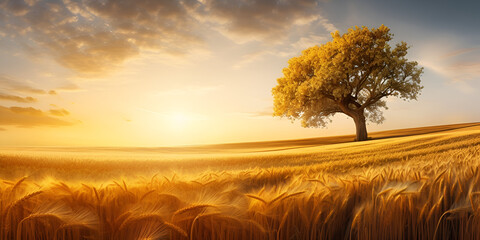 Sunset on a rural field with a tree