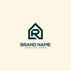 Abstract letter R and home. Flat vector logo design template element.