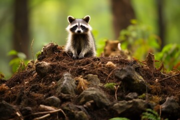 Fototapeta premium Cute raccoons are keeping an eye on you.
