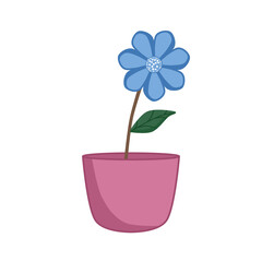 Doodle flowers pot with blue flower green and pink pot colors that can be use for decoration, social media, sticker, wallpaper, e.t.c	