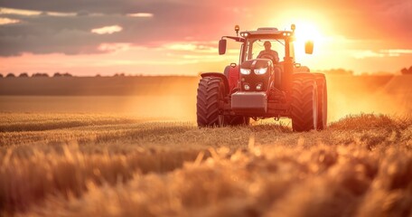Fototapeta premium Capturing a Farmer's Expertise Driving a Tractor in the Heart of the Fields