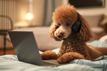 The poodle is working on telemarketing from home.