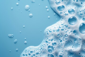spot of thick shampoo foam on a blue background. top view