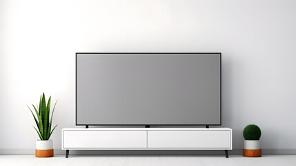 smart tv blank screen hanging on modern interior - obrazy, fototapety, plakaty