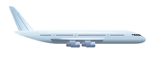 Commercial airplane on isolated background, side view. Flat vector illustration