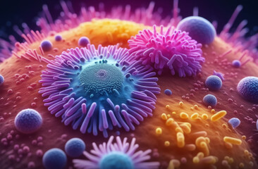 Fototapeta na wymiar multicolored microbiota of bacteria, the inner world of man