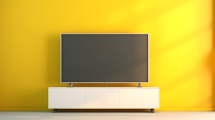 smart tv blank screen hanging on yellow wall modern interior
