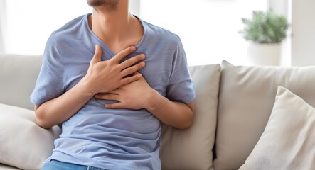 Obraz premium Young man with chest pain. Heart attack patient.