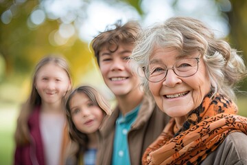 Obraz premium Happy Elderly with Grandchildren Smiling Senior with Loving Family