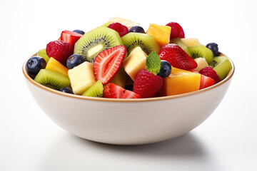 bowl of fruit salad on white background