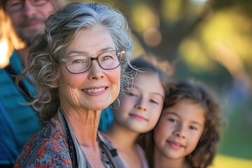 Fototapeta premium Happy Elderly with Grandchildren Smiling Senior with Loving Family