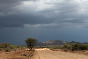 Rain clouds over the landscape near Omaruru, Namibia