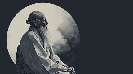 Chinese Wisdom in Writing: Minimalist Laozi Illustration with Peaceful Theme - obrazy, fototapety, plakaty