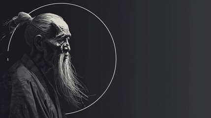 Enlightened Teaching: Minimalist Laozi Illustration in Circular Frame With Blank Space