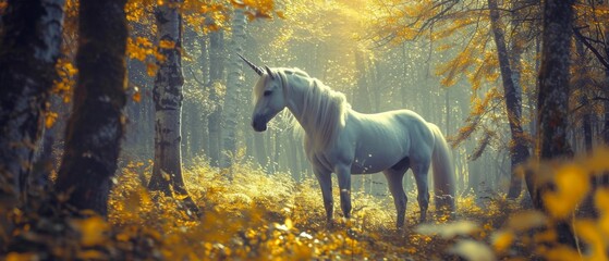 A Majestic Unicorn In An Enchanting Forest, Brought To Life Through Art. Сoncept Magical Creatures, Enchanting Forest, Majestic Unicorn, Artistic Creations