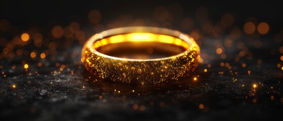 A Stunning And Opulent Design Showcasing A Radiant Golden Ring Against A Dark Background. Сoncept Golden Jewelry, Opulent Design, Radiant Ring, Dark Background, Stunning Showcase