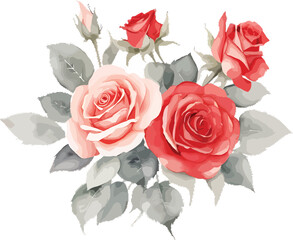  Watercolor painting Rose flower bouquet Seamless floral pattern on white background.