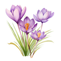 Obraz na płótnie Canvas Purple crocus flower, isolated png background, watercolor illustration