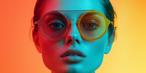 Colorful Sunglasseswearing Girl Embraces Beachy Vibes In A Pop Art Collage, Copy Space. Сoncept...