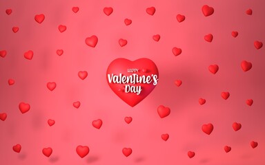 Happy Valentine´s day, red hearts background, 14th February, 3d render	

