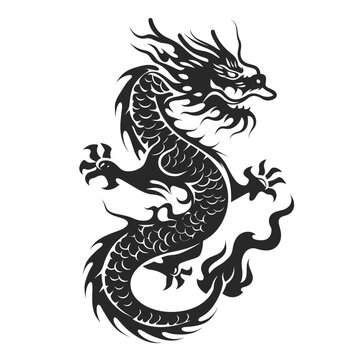 Chinese dragon silhouette isolated on white background.