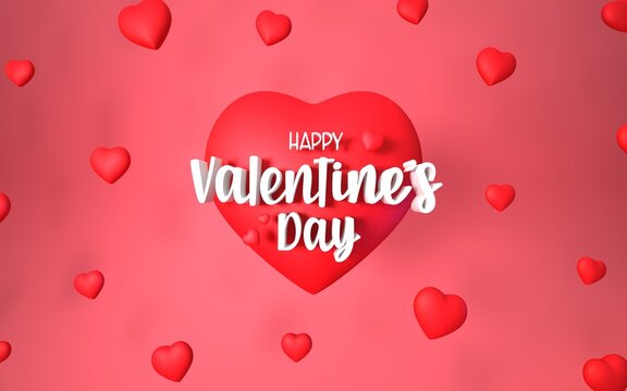Happy Valentine´s day, red hearts background, 14th February, 3d render	
