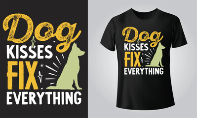 Dog kisses fix everything - Typographical Black Background, T-shirt, mug, cap and other print on demand Design, svg, Vector, EPS, JPG