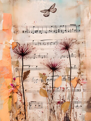 Collage de style herbier avec fleur sur papier