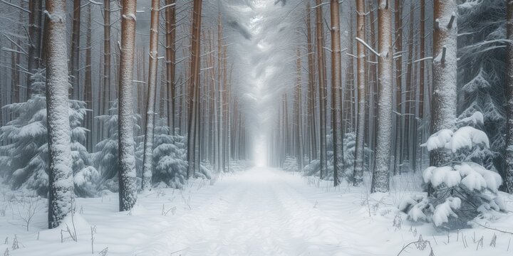 Snowcovered Trees In A Serene Winter Forest, Copy Space. Сoncept Travel Destinations, Beach Resorts, Urban Landscapes, Wildlife Photography, Food Photography