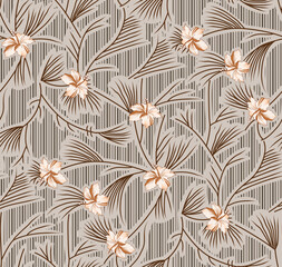 All over vector flowers pattern on brown background