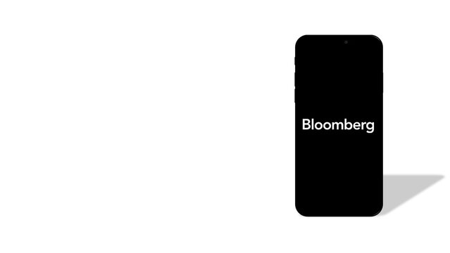 Istanbul, Turkey - 25 January 2024: Bloomberg brand logo on smartphone screen with Bloomberg website in background. Bloomberg is a global financial news provider. Illustrative Editorial.