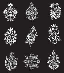 set of flower bunch pattern on black background