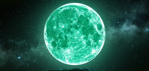 the ethereal radiance of a moon neon green light sticker, casting a vibrant hue against the backdrop of the celestial canvas.