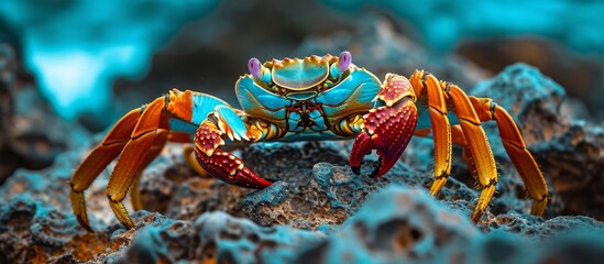Colorful Crab Crawling on Vibrant Rocks in Aruba