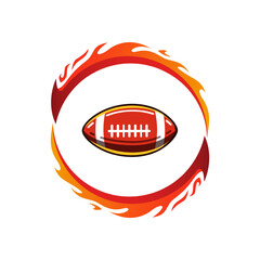 Illustration of a rugby ball with a circle of fire
