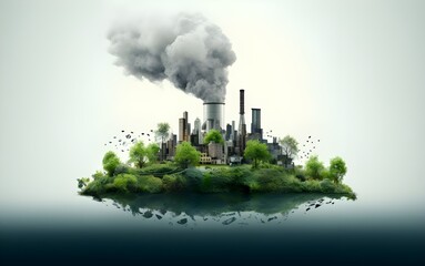 Air pollution with dust and smoke in factory, illustration design