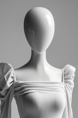 Obraz na płótnie Canvas white female mannequin wearing puffy sleeve dress isolated on light gray studio background