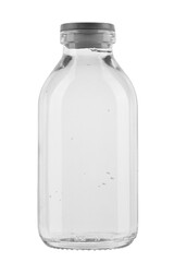 Full bottle of saline. Isolated on white background