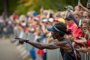 Thrilling Moment: Runner Gazes at Cheering Crowd in Epic Race Finish