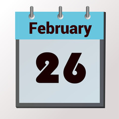 vector calendar page with date February 26, light colors