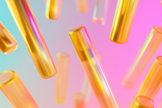 Abstract Cylindrical Golden Objects On Pastel Background