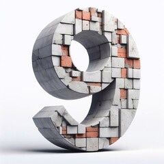 9 digit shape created from concrete and briks. AI generated illustration