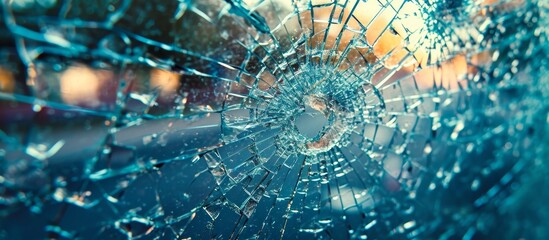 Shattered Glass and Broken Windscreen Reflect the Aftermath of a Traffic Accident