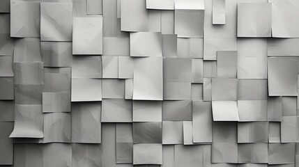 A matrix of monochromatic paper squares, subtly varying in shades of grey, forming a minimalist abstract pattern