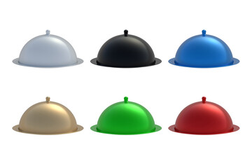 Set of colorful restaurant tray isolated on white background. 3d render