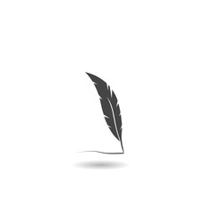  Feather quill pen logo icon with shadow